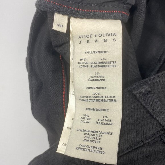 Alice + Olivia Roxie Feather Trim Flared Black Jeans 28 NWT - Picture 10 of 13